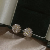 Geometric Unique Fireworks Round Ball Pearl Zircon Stud Earrings