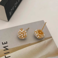 Geometric Unique Fireworks Round Ball Pearl Zircon Stud Earrings