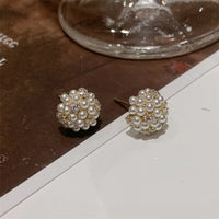Geometric Unique Fireworks Round Ball Pearl Zircon Stud Earrings