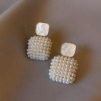 Geometric Pearl Square Drop Earring For Women