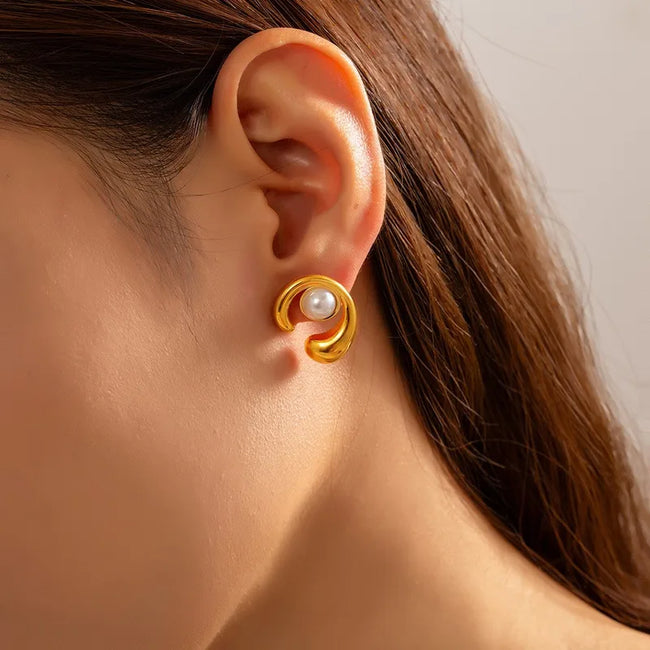 GlowDrop Anti-Tarnish Pearl Inlay Stud Earrings