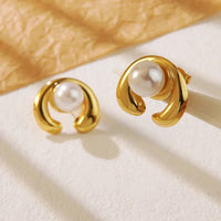 GlowDrop Pearl Inlay Stud Earrings