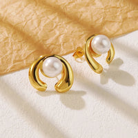 GlowDrop Pearl Inlay Stud Earrings