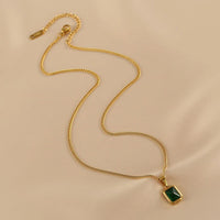 Gold-Plated Anti Tarnish Green Geometric Pendant
