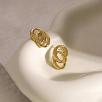 Anti-Tarnish 18K Gold Plated Geometric Interlinked Earrings for Women
