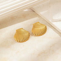 Gold-Plated Anti Tarnish Stainless Steel Shell Shaped Stud Earrings