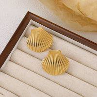 Gold-Plated Anti Tarnish Stainless Steel Shell Shaped Stud Earrings