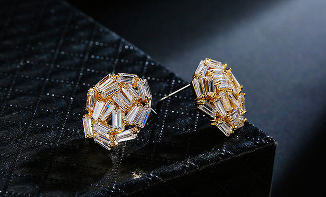Gold Plated American Diamond Flower Stud Earring