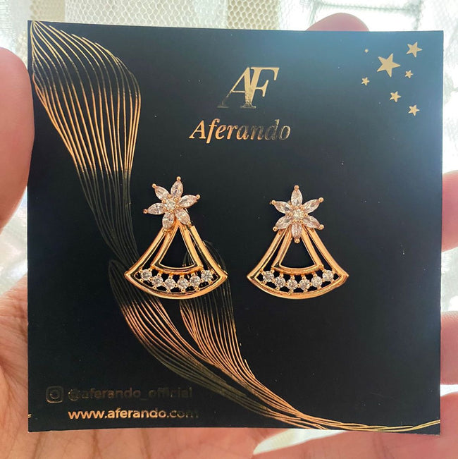 Gold Plated American Diamond Unique Stud Earring