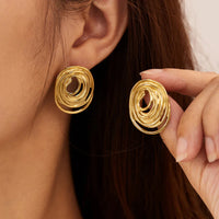 Gold Plated Anti Tarnish Stainless Steel Spiral Stud Earrings