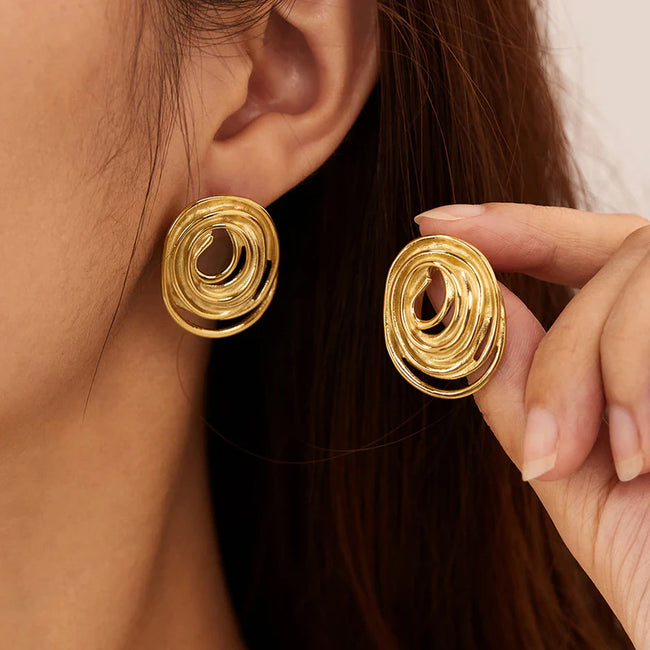 Gold Plated Anti Tarnish Stainless Steel Spiral Stud Earrings