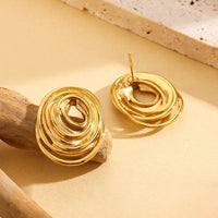 Gold Plated Anti Tarnish Stainless Steel Spiral Stud Earrings