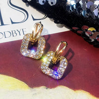 Gold Plated BlingBling Rhinestone Square Drop Earrings