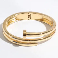 Gold Plated Cartier-Inspired Nail Triple Line Bracelet