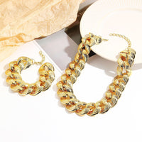 Gold Plated Chain Style Necklace and Bracelet Combo Set For Women