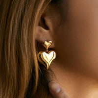 Gold Plated Double Heart Dangling Drop Earring