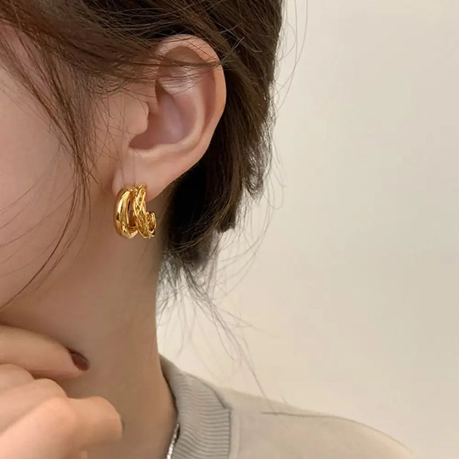 Gold Plated Double Layer Half Circle Hoop Earring