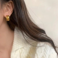 Gold Plated Double Layer Half Circle Hoop Earring