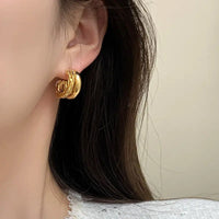 Gold Plated Double Layer Half Circle Hoop Earring