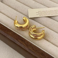Gold Plated Double Layer Half Circle Hoop Earring