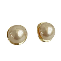 Gold Plated Elegant Big Round Inlay Pearl Stud Earring For Women