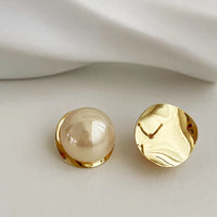 Gold Plated Elegant Big Round Inlay Pearl Stud Earring For Women