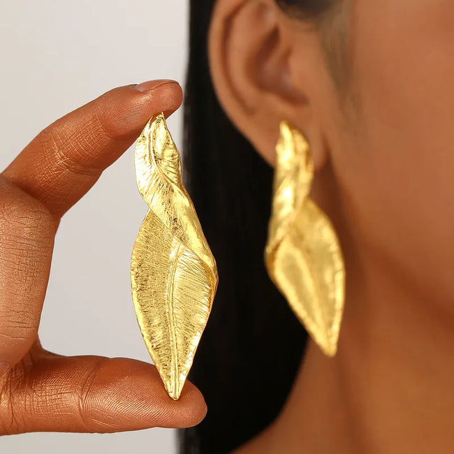 Gold Plated Elegant Retro Streetwear Leaf Drop Earring