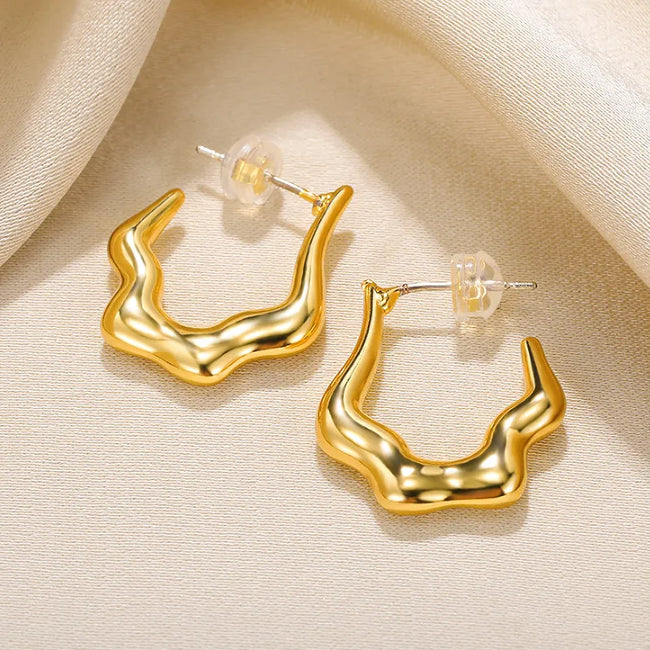 Gold Plated Exaggerated Irregular Shape Stainless Steel Hoop Earring