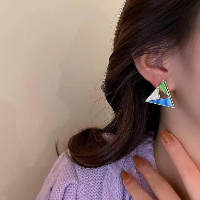 Gold Plated Geometric Tri Color Triangle Shape Stud Earring