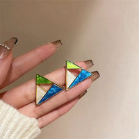 Gold Plated Geometric Tri Color Triangle Shape Stud Earring