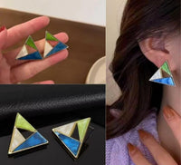 Gold Plated Geometric Tri Color Triangle Shape Stud Earring