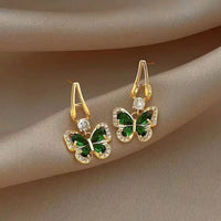 Gold Plated Green Zircon Butterfly Drop Earrings