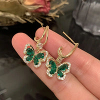 Gold Plated Green Zircon Butterfly Drop Earrings