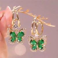 Gold Plated Green Zircon Butterfly Drop Earrings