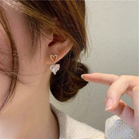 Gold Plated Heart Shape Simple Style Heart Rhinestone Gemstones Earrings
