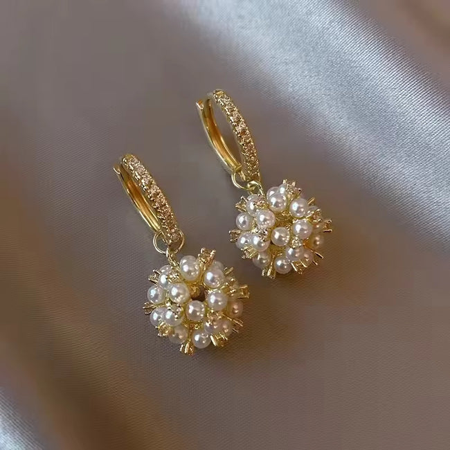 Gold Plated Korean Flower Hoop Pearl Earring