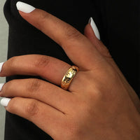 Gold Plated Korean Style Geometric Star Carved Adjustable Opening Ring