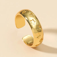 Gold Plated Korean Style Geometric Star Carved Adjustable Opening Ring