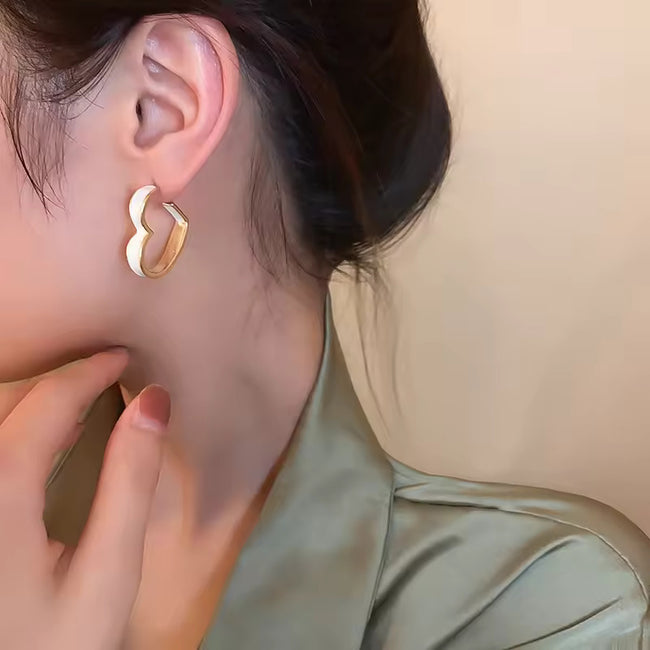 Gold Plated Korean Style Heart Shaped Hoop Earrings