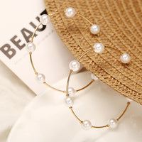 Gold Plated Large Pearl Hoop Earring For Women