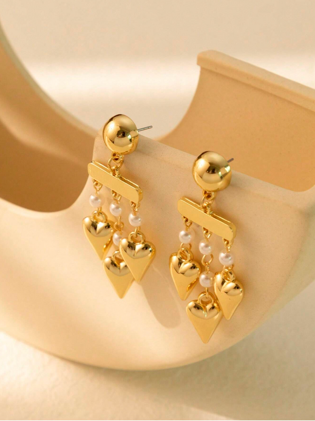 Gold Plated Long Pearl Drop Earring