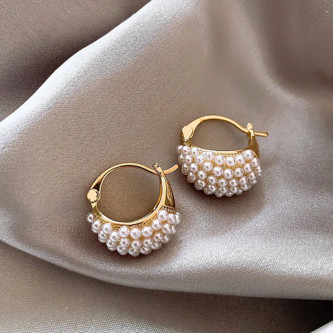 Gold Plated Luxurious Exquisite pearl basket shape Hoop Earring