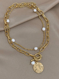Gold Plated Metal Pearl Layered Necklace For Woman