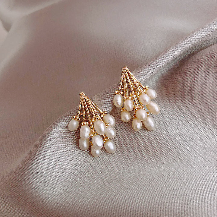 Gold Plated Pearl Grape Branch Stud Earrings – Aferando