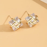 Gold Plated Princess Cut Luxurious Square Inlay Zircon Diamond Stud Earring