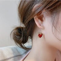 Gold Plated Red Heart Charm Hoop Earrings for Women Cute Statement Earrings - Aferando