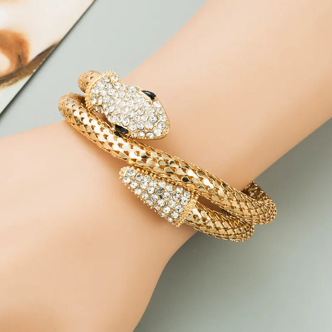 Gold Plated  Retro Exaggerated Snake Rhinestones Bangle