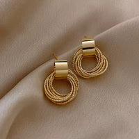 Gold Plated Retro Style Multiple Small Circle Pendant Party Earrings For Women