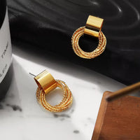 Gold Plated Retro Style Multiple Small Circle Pendant Party Earrings For Women