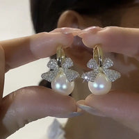 Gold Plated Rhinestone Knot Pearl Drop Earring